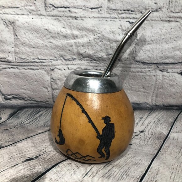 Yerba Mate Gourd Straw Stainless Cup KIT ARTISAN HANDMADE Fisherman - Picture 5 of 7